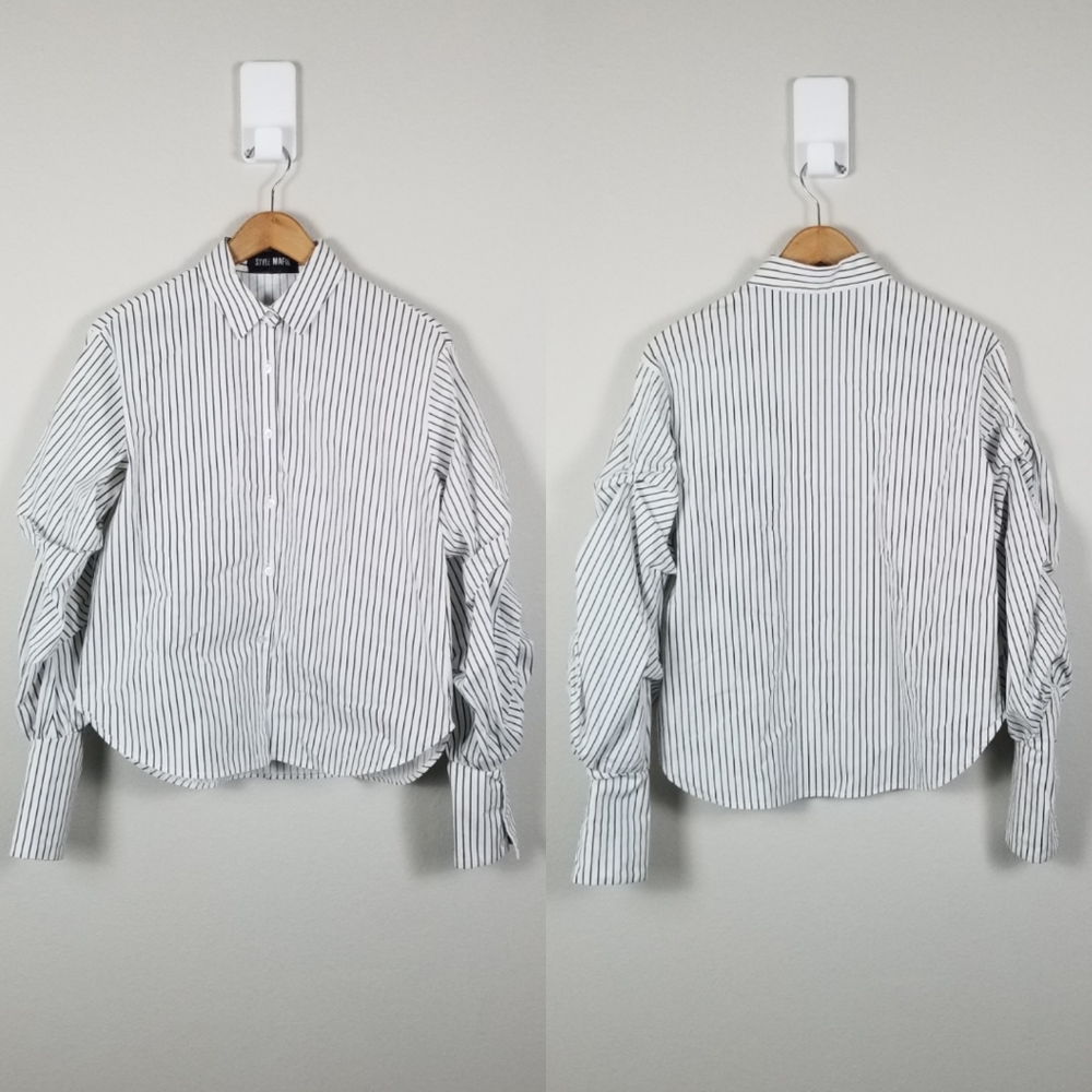 Style Mafia x Free People Striped Voluminous Balloon Sleeve Shirt Size S/M - Picture 9 of 14